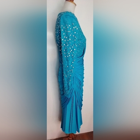 VINTAGE TADASHI AQUA GOWN - Picture 4 of 15